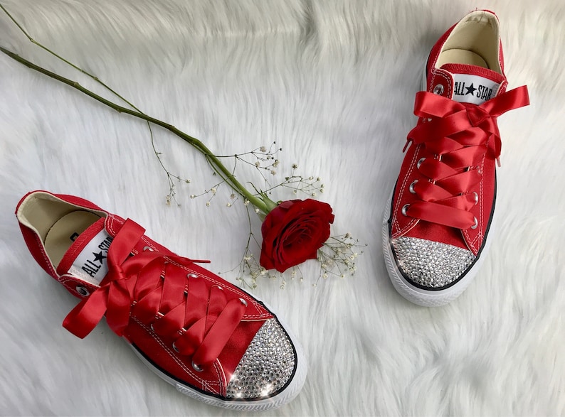 Swarovski CONVERSE Bling Women's Red Chucks Sneakers With | Etsy