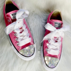 Custom Pink Converse With Beautiful AB Swarovski Crystals Women&#39;s bling sneakers wedding Converse Chuck Taylor All Star Swarovski Shoes