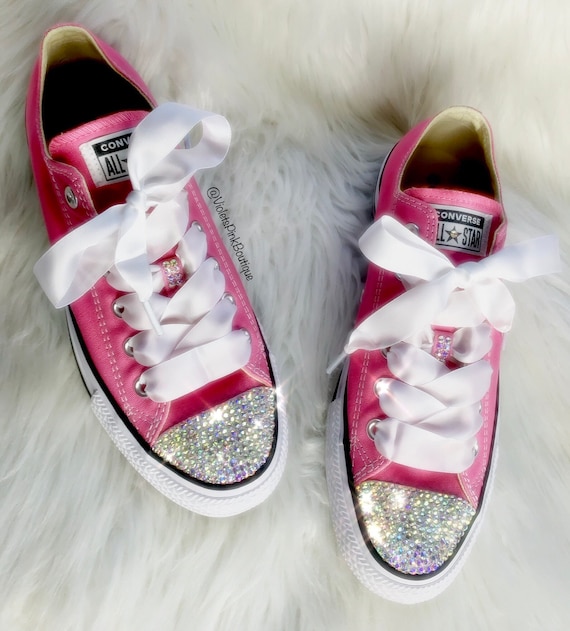 Swarovski Crystal Custom Pink Converse With Beautiful AB Swarovski Crystals - women's bling sneakers wedding Converse Chuck Taylor All Star