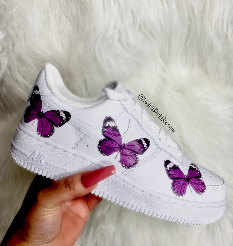Custom Nike Air Force 1s Purple Butterflies Women's Custom | Etsy