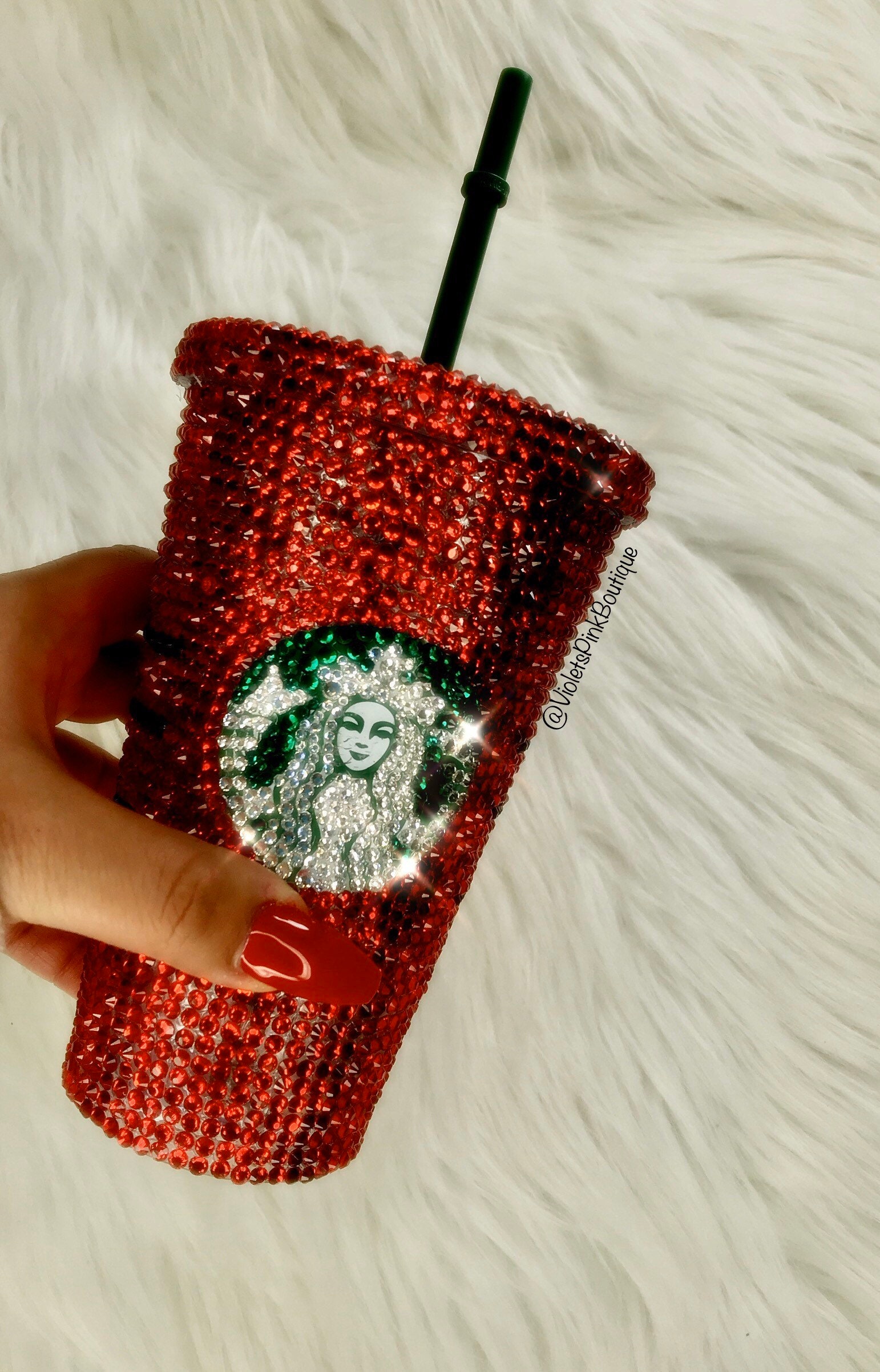 Pink Custom Swarovski Crystal Bling Bedazzle Starbucks Tumbler 