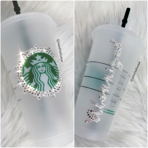 Custom Red Tumbler Swarovski STARBUCKS Cold Cup Encrusted With Etsy