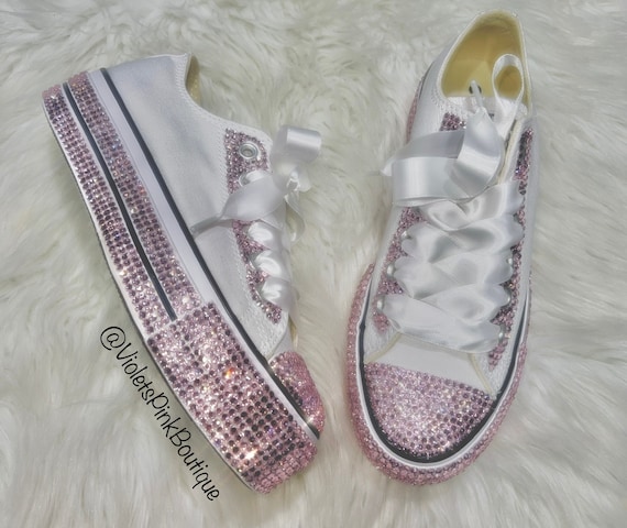 Pink Swarovski Crystal Platform CONVERSE Bling Women's crystal sneakers