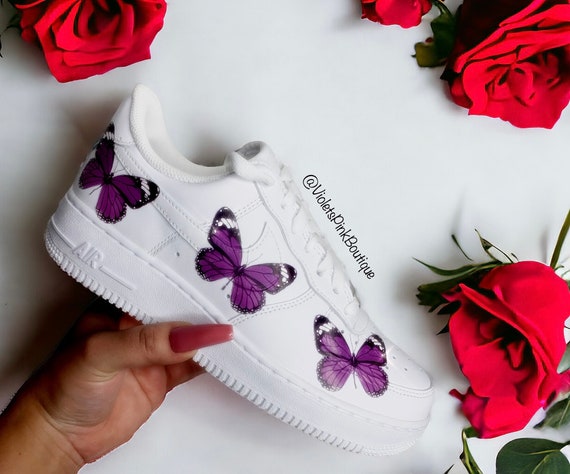 Nike Air Force Purple Butterflies Women's Custom Butterfly Sneakers