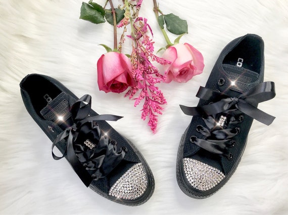 Swarovski Converse All Black With Beautiful Swarovski Crystals - women's bling sneakers wedding Converse Chuck Taylor All Star