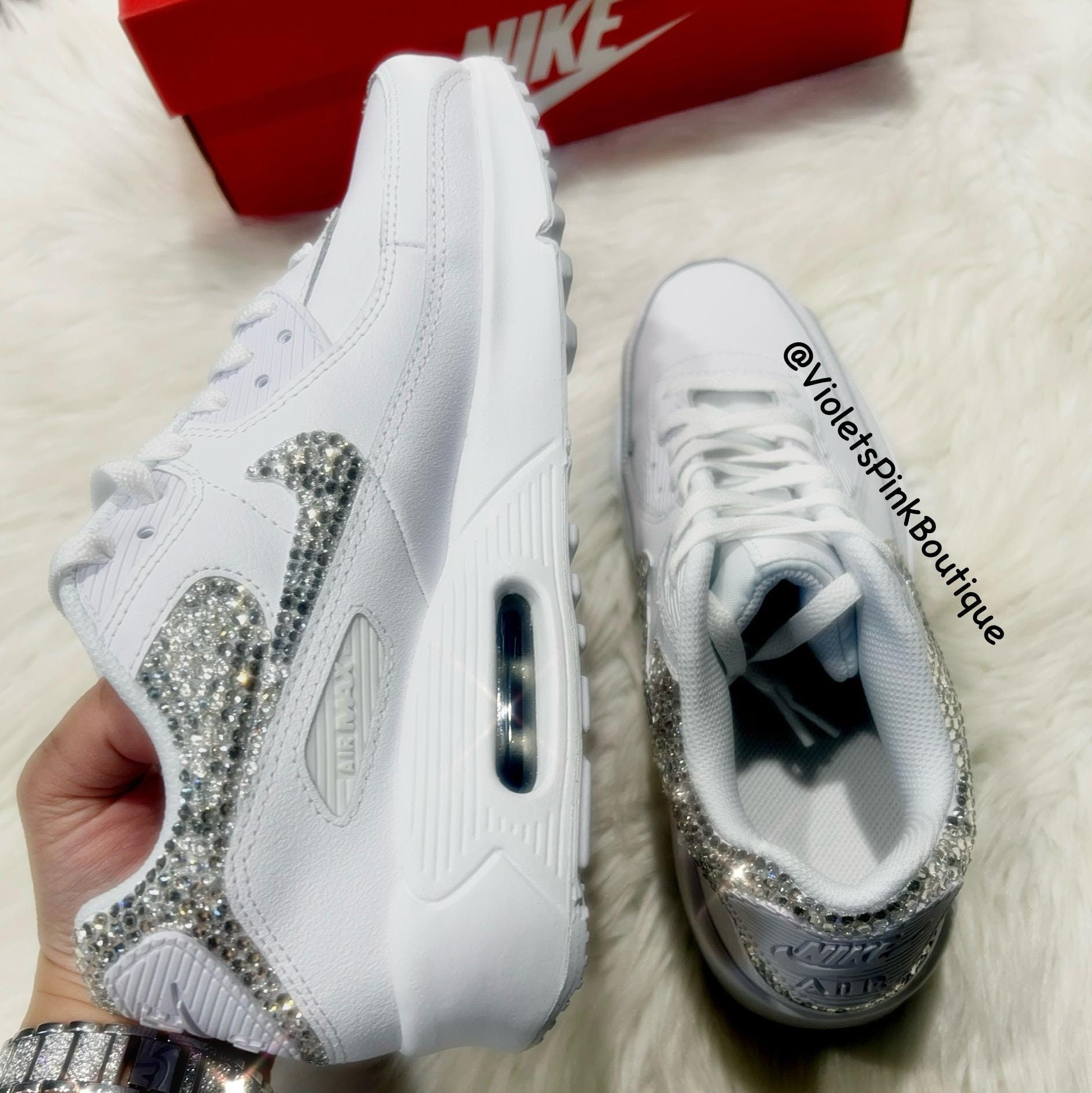 Glitter Ladies Nike Shox Bling Swarovski Nike Air Max 90 Women's