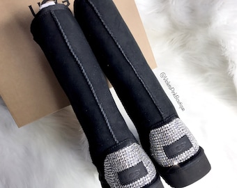 Bling Swarovski Crystals Custom Women&#39;s Classic Tall II Boot In Black