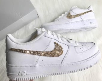 Zapatillas Nike con cristales Swarovski - Nike Air Force 1 con cristales Swarovski dorados - Zapatillas personalizadas con cristales para mujer - Ideas para regalos