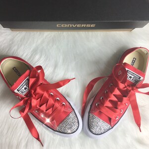 CONVERSE Bling Women's Red Chucks Sneakers With Satin Ribbon Laces - Etsy