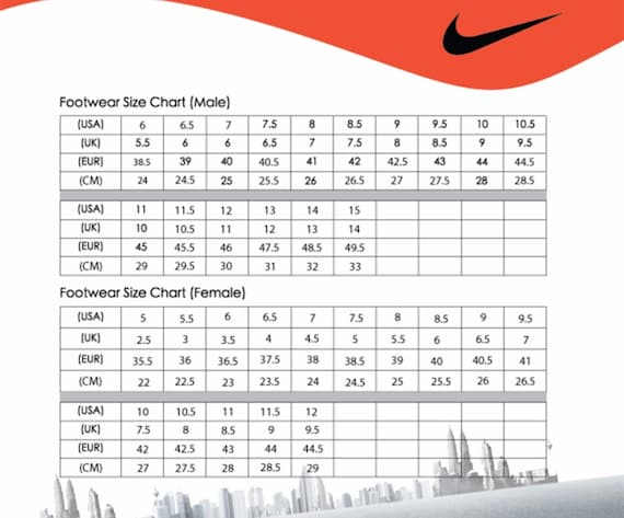 Nike shoe size shop chart us to eu