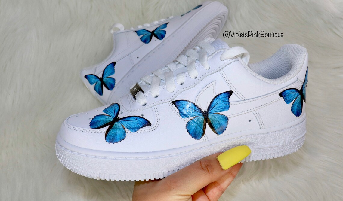 air force 1 white with blue butterflies