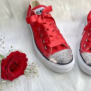 Swarovski CONVERSE Bling Women's Red Chucks Sneakers With Satin Ribbon ...
