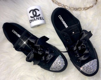 Swarovski Crystal Custom Converse In Black With Beautiful Swarovski Crystals - women&#39;s bling sneakers wedding Converse Chuck Taylor All Star