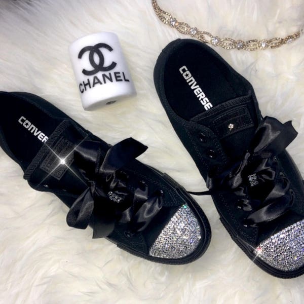 Swarovski Crystal Custom Converse In Black With Beautiful Swarovski Crystals - women's bling sneakers wedding Converse Chuck Taylor All Star
