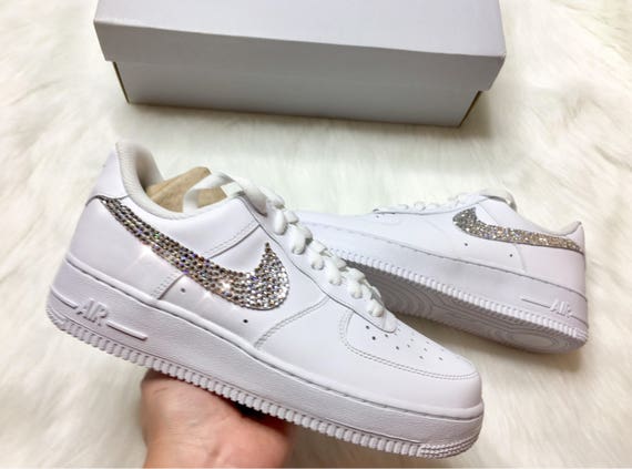 Swarovski Nike Air Force 1 With Swarovski Crystals Women's White Bling Custom Sneakers- Gift Ideas