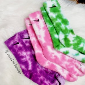Nike Tie Dye Socks Purple, Pink, Green Tie Dye Custom Nike Crew Socks- Deep bright Colors On Sale Gift Ideas