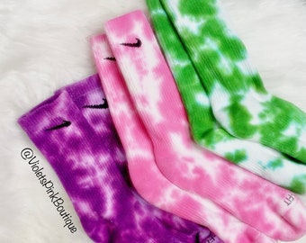 Nike Tie Dye Socks Purple, Pink, Green Tie Dye Custom Nike Crew Socks- Deep bright Colors On Sale Gift Ideas