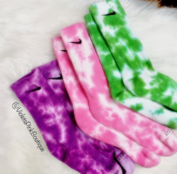 Nike Tie Dye Socks Purple, Pink, Green Tie Dye Custom Nike Crew Socks- Deep bright Colors