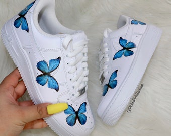 Custom Nike Air Force 1s Blue Butterflys Damen Weiß Custom | Etsy