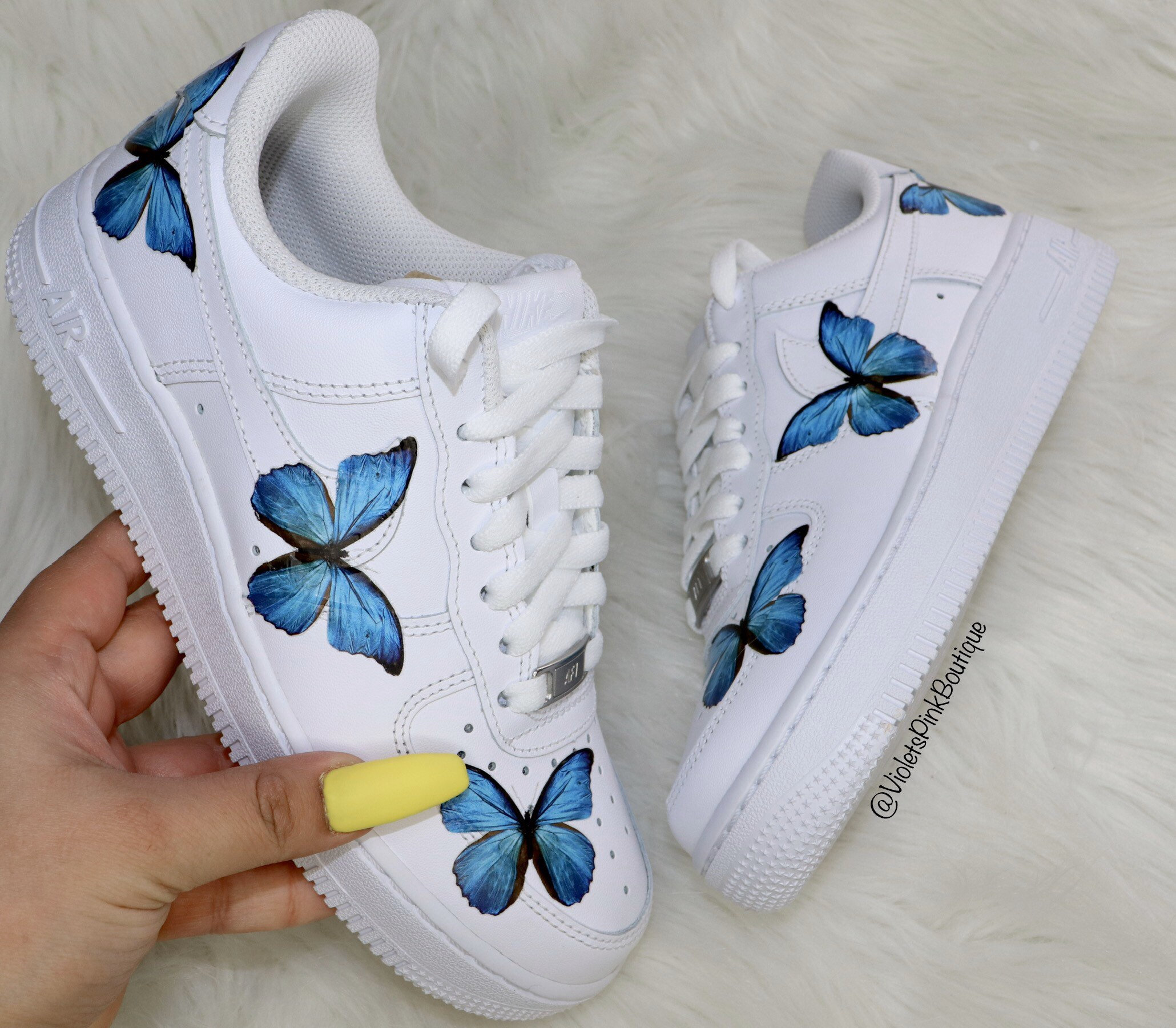 Custom Nike Air Force 1s With Various Blue Butterflies – theshoesgirl