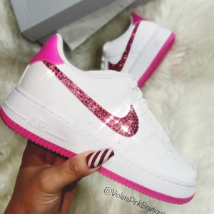 Pink Air Force Custom Swarovski Crystal Shoes Bling Girls Sneakers Rhinestone Pink Nike Women’s Shoes