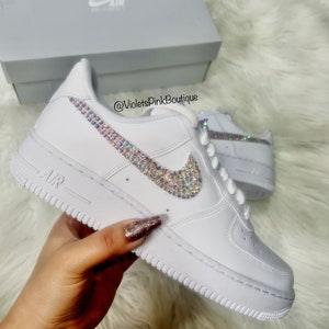 Zapatillas Nike Air Force 1 personalizadas con cristales Swarovski AB y brillantes para mujer, zapatos de novia, regalos para esposa