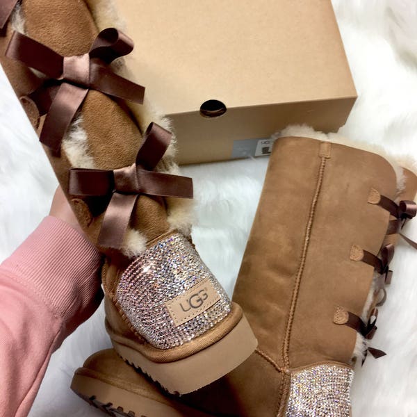 Bling Swarovski Crystals Custom Women's Bailey Bow Tall II Ugg Boots- Gift Ideas