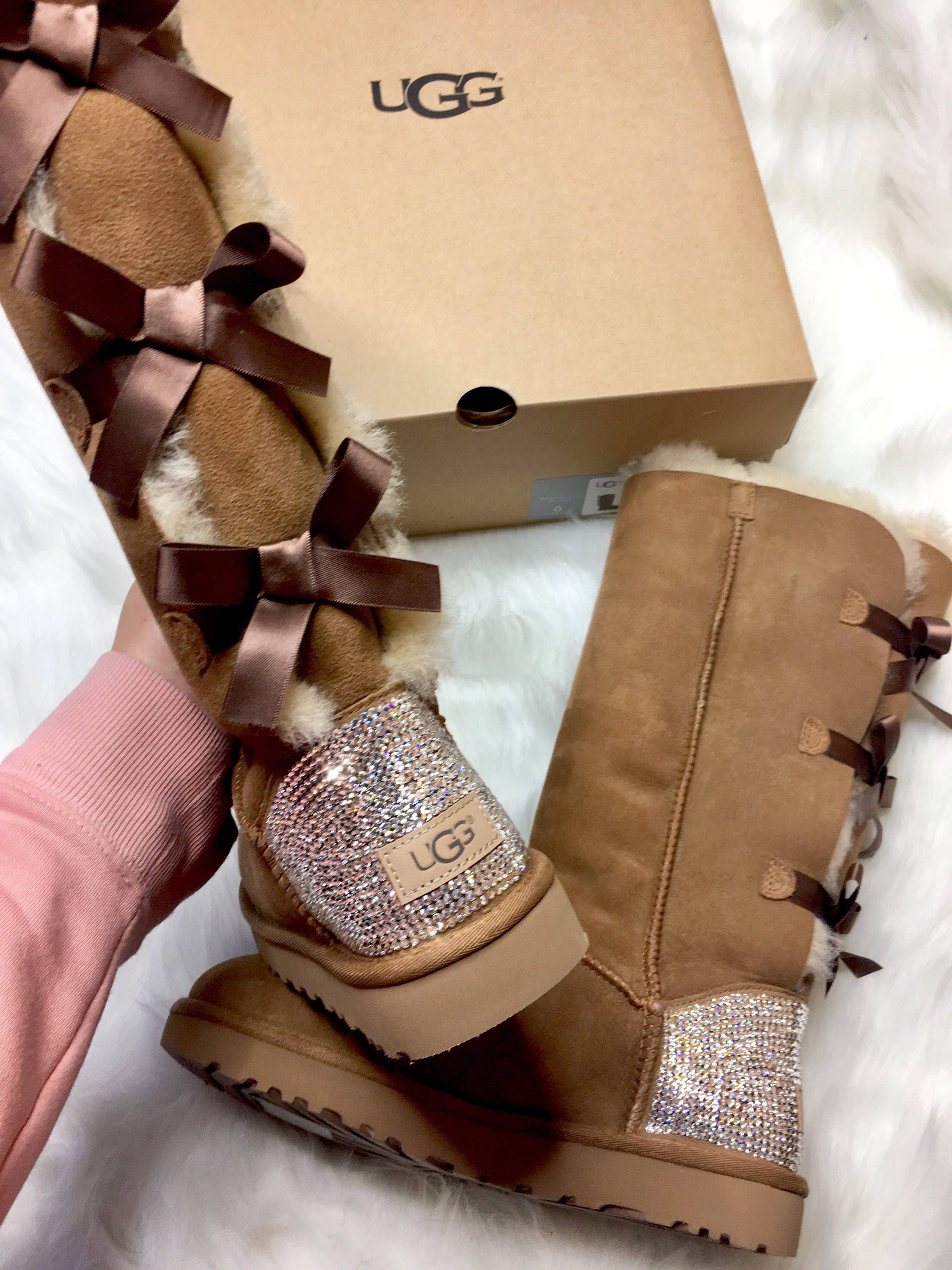 Bling Ugg Boots - Authentic Bailey Bow Tall Boots from  5 / Chestnut Brown