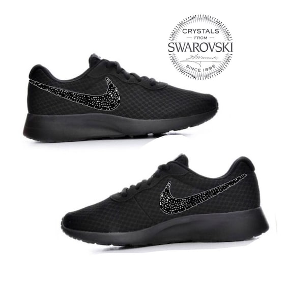 Swarovski Nike Tanjun In Black With Beautiful Jet Black Swarovski Crystals- Women's bling nike- crystal sneakers