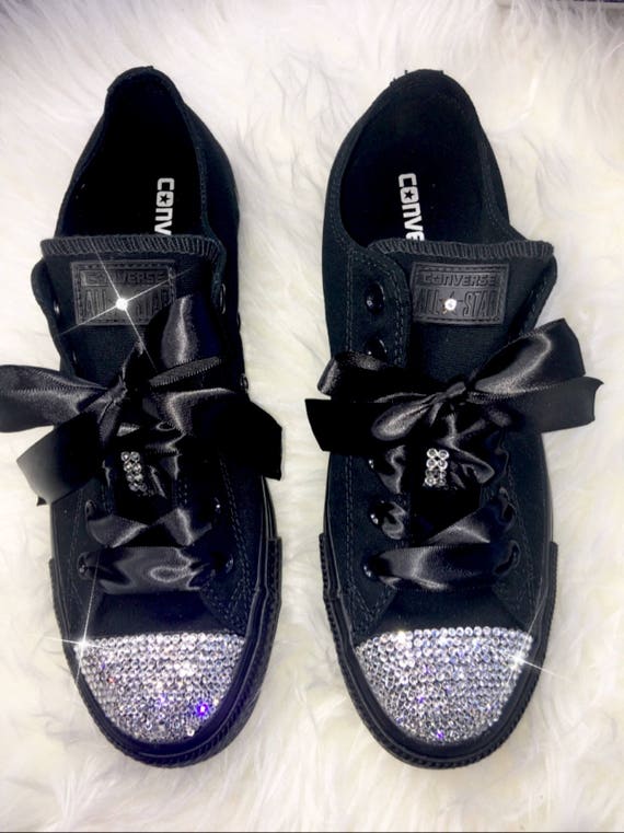 Swarovski Crystal Custom Converse In Black With Beautiful Swarovski Crystals women s bling sneakers wedding Converse Chuck Taylor All Star
