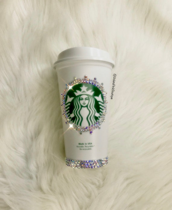 Swarovski Crystal Custom Bling STARBUCKS Grande Reusable Travel Coffee Cup