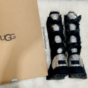 Blinged Ugg Custom Women&#39;s Bailey Bow Tall II Ugg Boots Bling With Swarovski Crystals