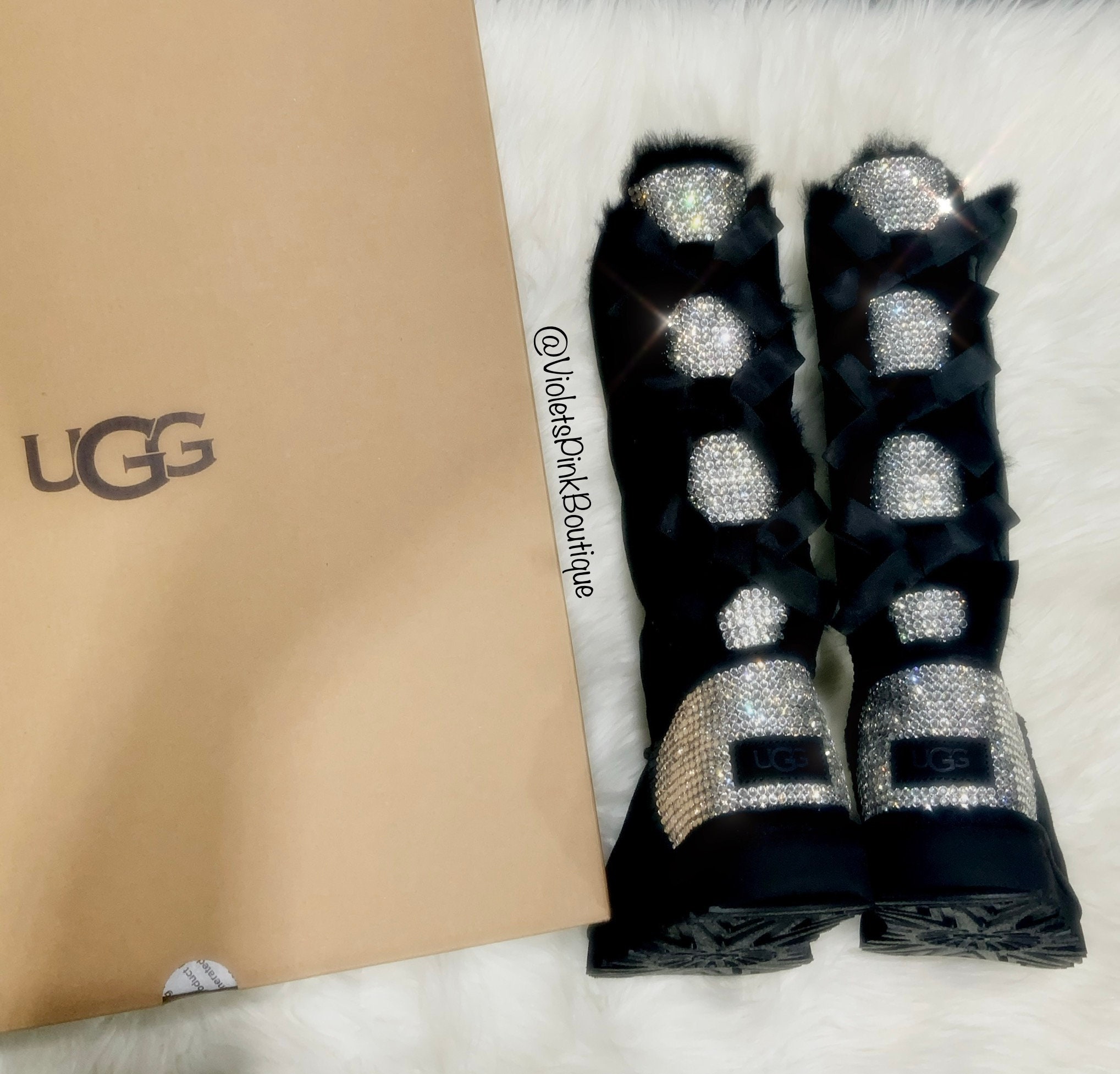 Custom Women's Bailey Bow Tall II Ugg Boots Bling With Swarovski Crystals