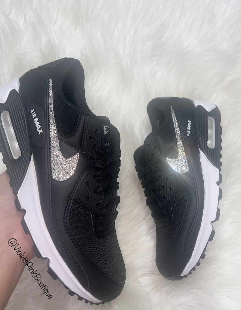 キラキラ輝くスワロフスキークリスタルが輝くウィメンズ エアマックス 90 キラキラ輝くナイキ ブラックスニーカー 画像 1