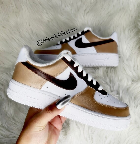 Custom Painted Nike Air Force 1 Women's Custom Sneakers Nude/ Brown