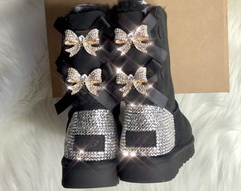 Baby Ugg Boots With Swarovski Crystals Custom Girl Baby- Toddler Bailey Bow II Ugg Boots Custom Girl Shoes Gifts For Baby shower