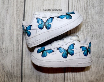 Custom Air Force One Baby Shoes Blue Butterfly Air Force 1s
