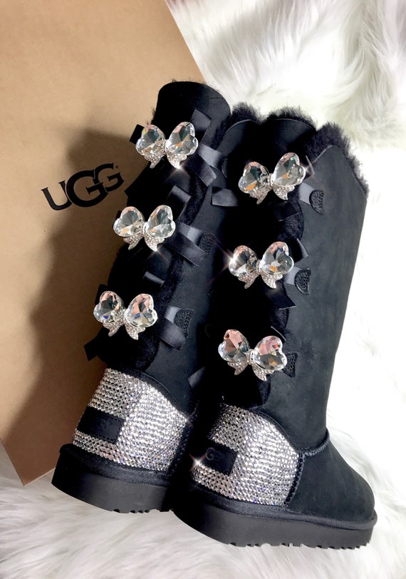 Swarovski Crystal Ugg Boots Custom Women's Bailey Bow Tall 