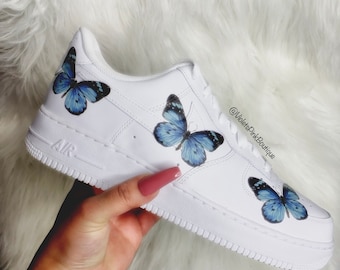 Custom Nike Air Force 1s Blue Butterflies Women's Custom Butterfly Sneakers