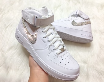 Swarovski-kristallen bling Nike Air Force One in wit met Swarovski-kristallen diamanten damessneakers
