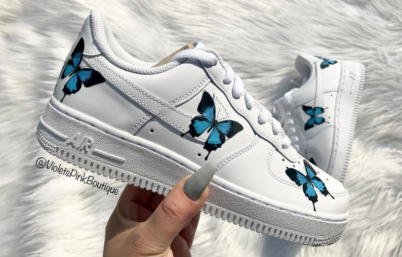 air force 1 white with blue butterflies