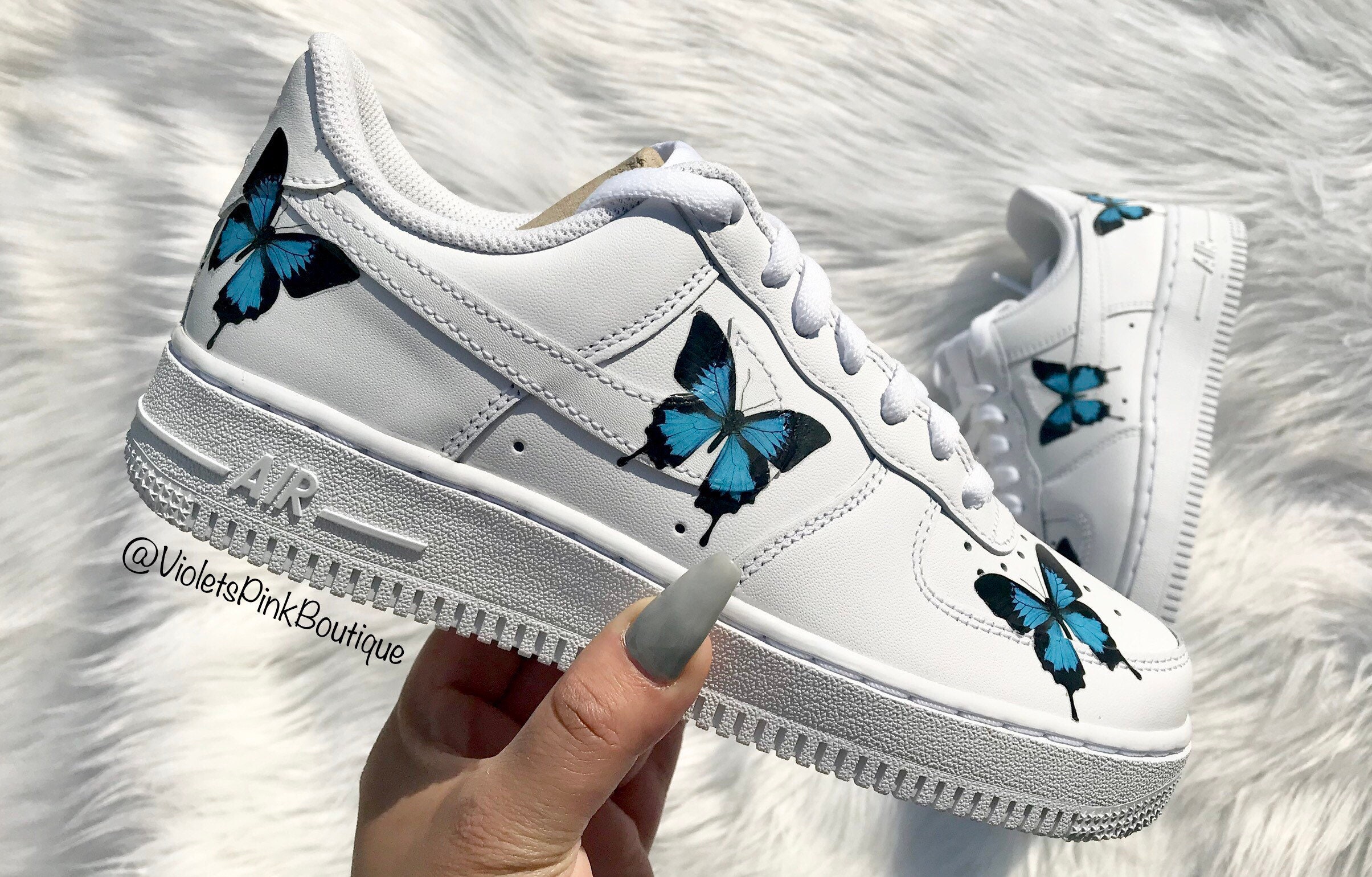 white air force 1 with blue butterfly