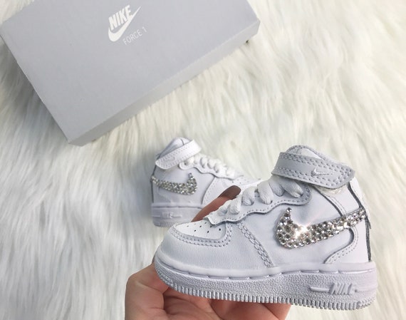 Swarovski Baby Nike Air Force 1 Customized With Swarovski Crystals Baby Nikes- Gift Ideas