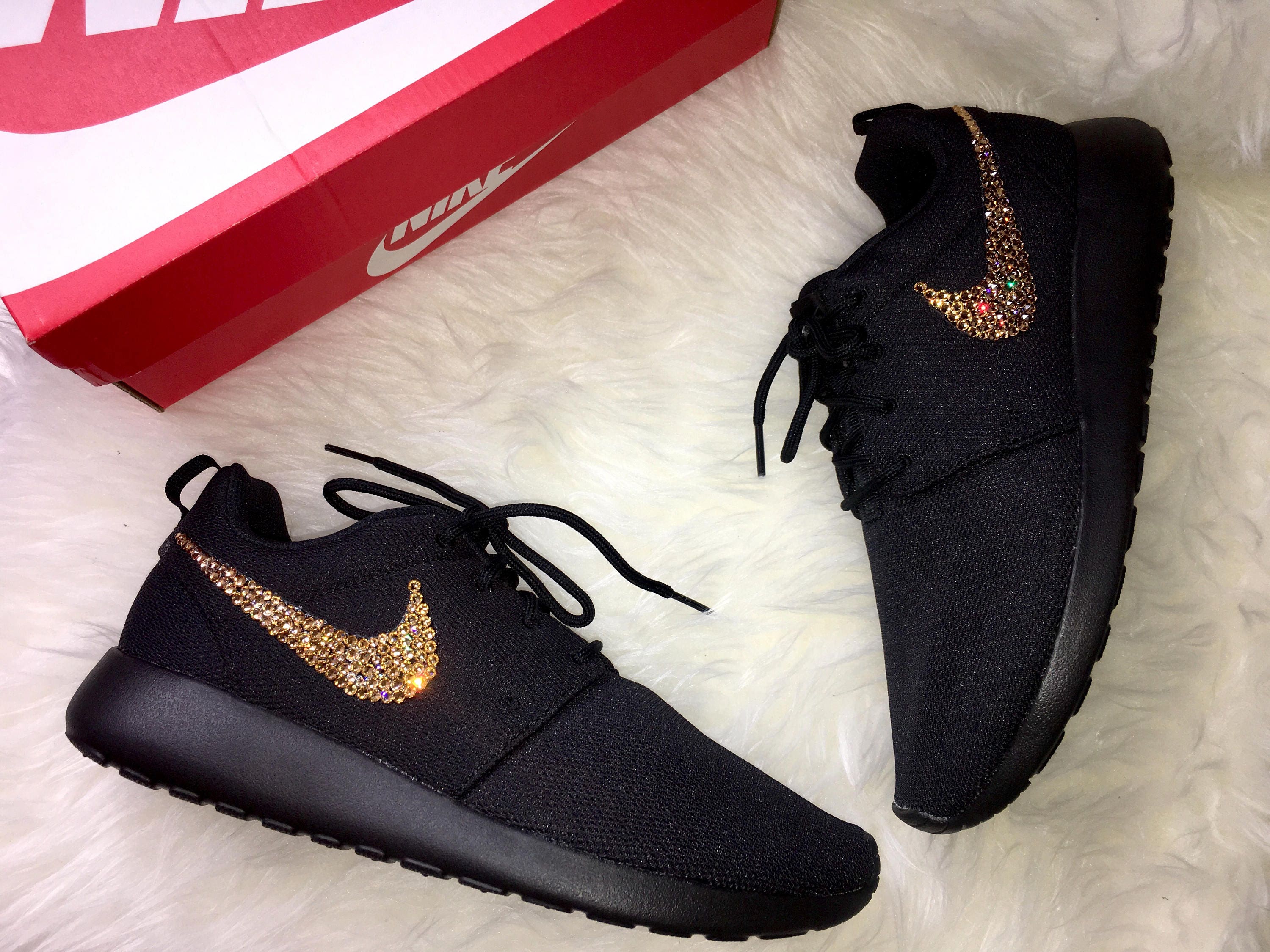 Custom Bling Black Nike Roshe Embellished With Beautiful Gold | Etsy