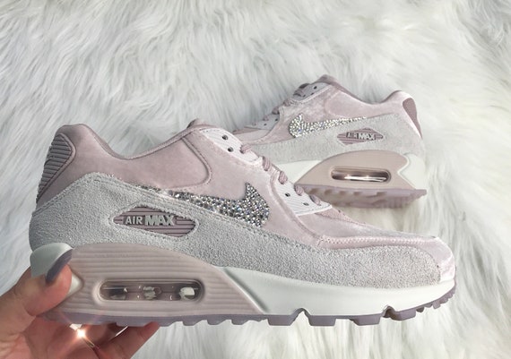 Swarovski Nike Bling Women's Pink Air Max 90 Velvet XL bling nike shoes Pink & Grey Swarovski Nike Air Max 90's