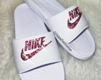Slip-On Slides in Neon Pink with Silver Swoosh Hot Pink Aztec Band Square Toe Slide Sandals | Lime Lush  main image 4