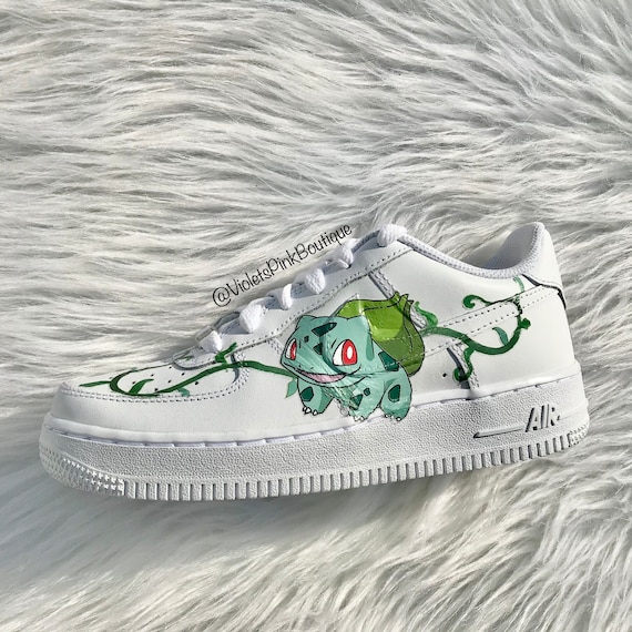 Custom Pokémon Nike Air Force 1s Bulbasaur Women's Custom All White Sneakers