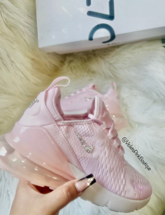 Women’s Pink Nike Air Max 270 With Swarovski Crystals Custom BLING Sneakers