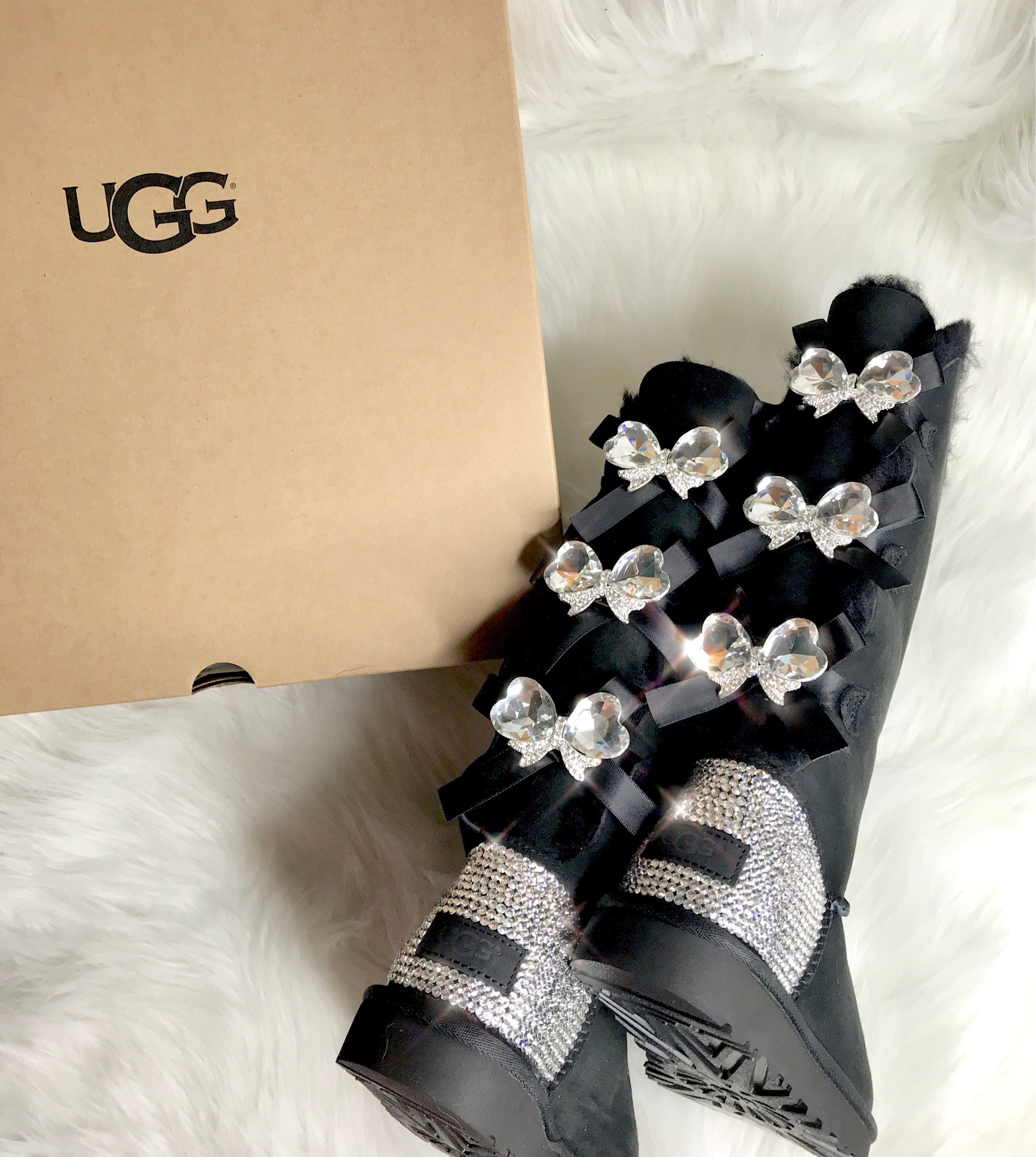 Swarovski Crystal Ugg Custom Bling Women's Bailey Bow Tall II Ugg Boots -  Etsy