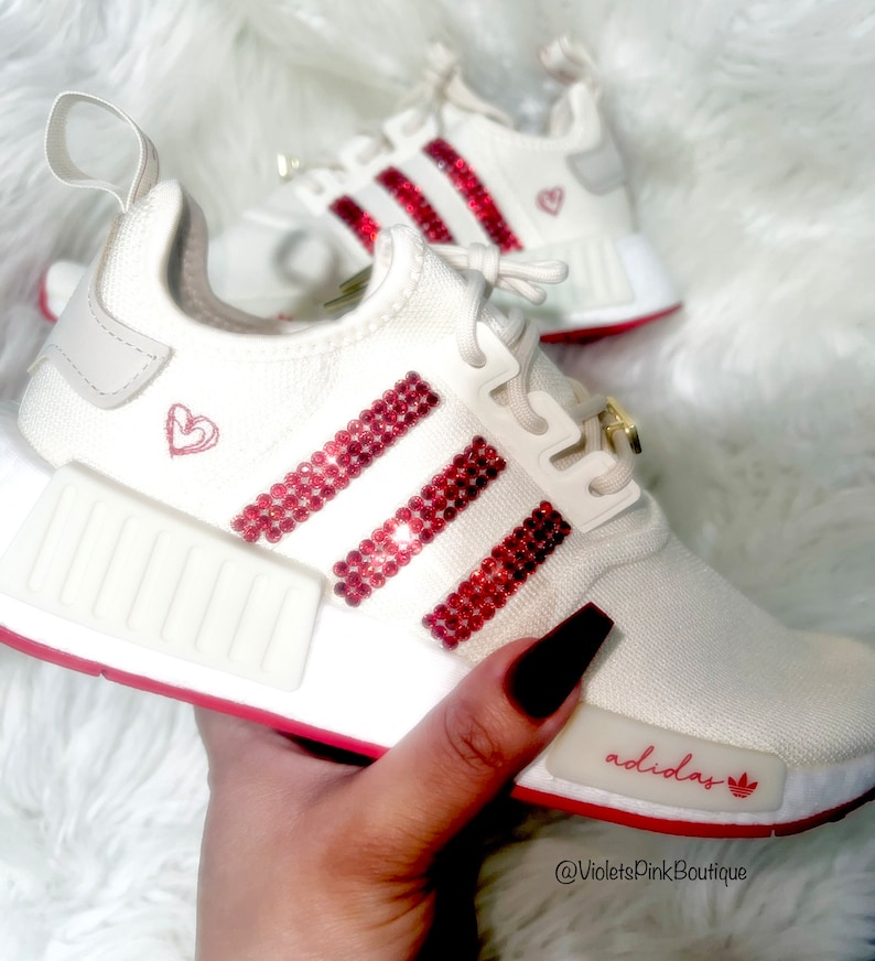 Custom Swarovski Crystal Adidas NMD Sneakers: Red Heart Bling, Size 8.5 ...